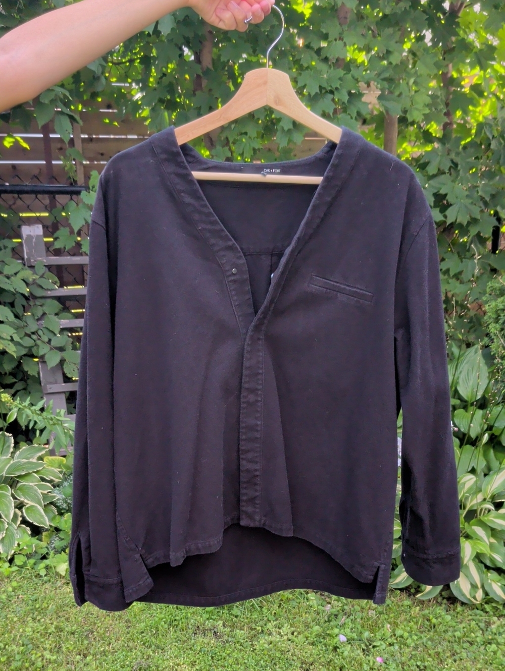 Oak + Fort Black V-Neck Snap-Front Flannel Women's Overshirt